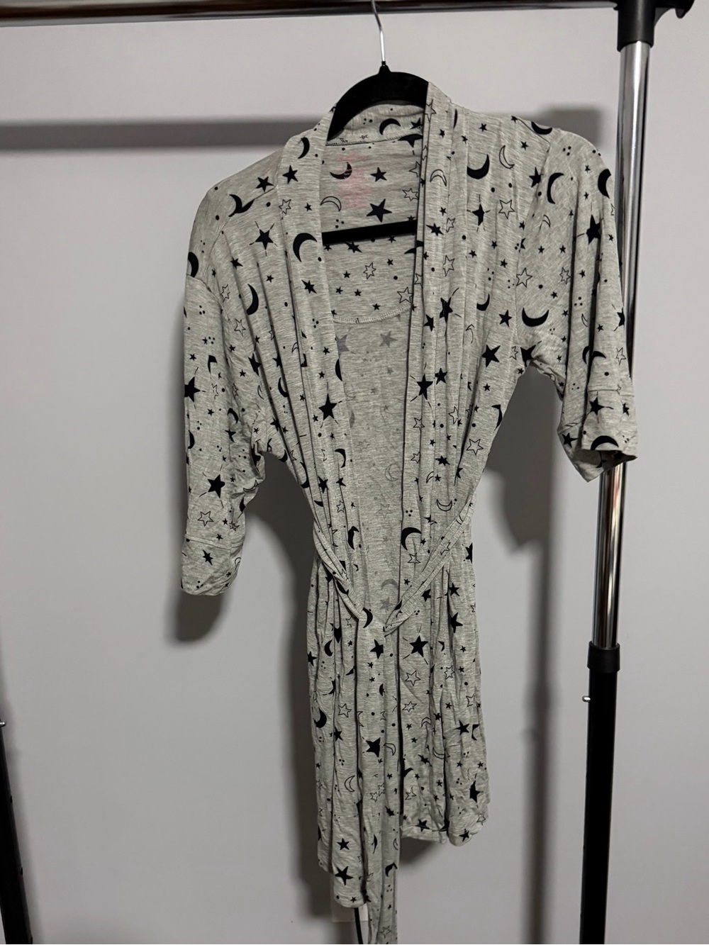 Everly Grey Maternity and Nursing Robe and Pant set Grey/Black Star & Moon Print